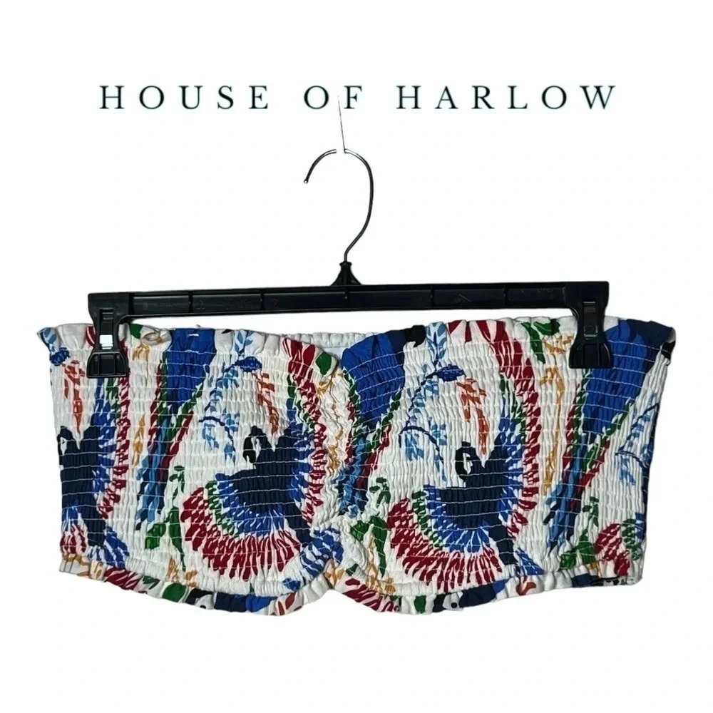 1554. HOUSE OF HARLOW TUBE TOP STRAPLESS‎ SMOCKED TROPICAL PRINT SIZE LARGE
